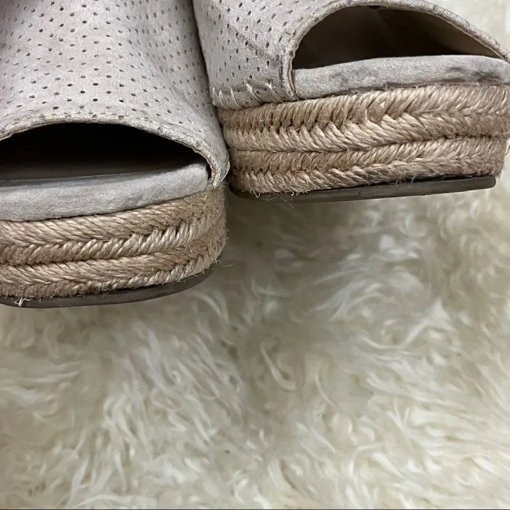 Altar’d State Tan Vegan Suede Perforated Espadrilles Wedges 8